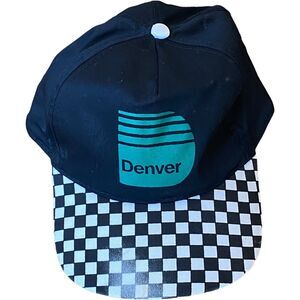 Vtg Denver Mens Hat Checkered Black White SnapBack Cap Trucker Skater Hip Hop